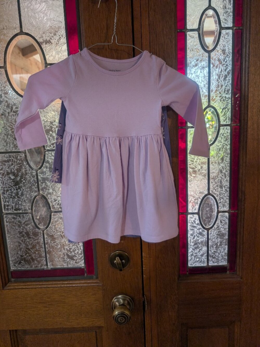 Toddler Girl 2 long sleeve purple dresses, size 2T; qty 2